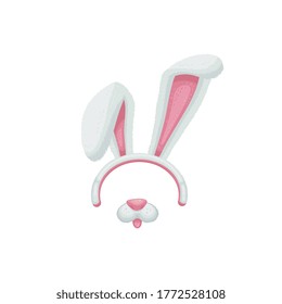 Cartoon Animal Face Items Such As Bunny Ears And Mouth With Nose Details Vector Illustration Isolated On White Background. Funny Rabbit Mask Assets For Photo Decoration.