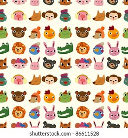 cartoon animal face pattern seamless