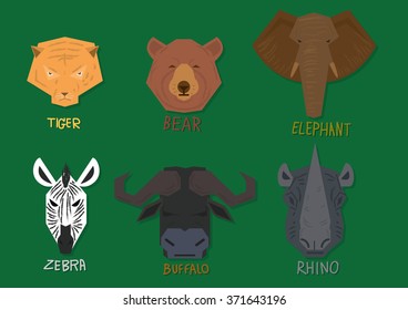 Cartoon animal face vector set 
