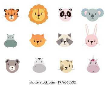 Cartoon Animal Faces Illustration Vector