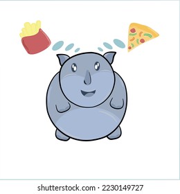 Cartoon Animal with favorite food, rhinoceros, illustration, vector