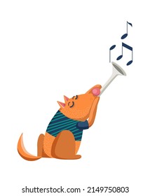 Cartoon Animal fox playing the trumpet. Vector illustration