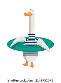 Cartoon Animal goose with inflatable ring. Vector illustration