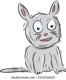 Cartoon animal in gray. Drawing of simple vector lines. Picture of an animal for children.