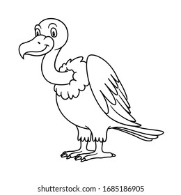 Cartoon Animal Griffon Vulture. Vector illustration. For pre school education, kindergarten and kids and children. Coloring page and books, zoo topic. With smiling happy face, friendly predator bird