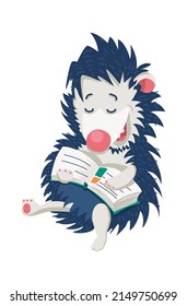 Cartoon Animal hedgehog reading a book. Vector illustration