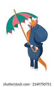 Cartoon Animal horse with umbrella. Vector illustration