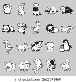 cartoon animal icons, cartoon animal icons set