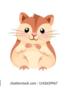 Cartoon animal illustration. Cute hamster sit and smiling. Flat character design. Vector illustration isolated on white background.