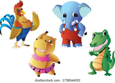 Cartoon animal image set vector.
