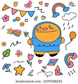 Cartoon animal, kids pattern. Vector illustration