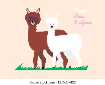 cartoon animal Llama and alpaca Love illustration, cute hand drawn elements 