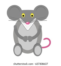 The cartoon animal mouse is smiling. Design element for packaging products for rodents, mice or rats and other ideas. Vector illustration. Clipart and drawing.