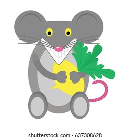 Cartoon animal mouse and vegetable. Design element for packaging food for rodents, mice or rats and other ideas. Vector illustration. Clipart and drawing.