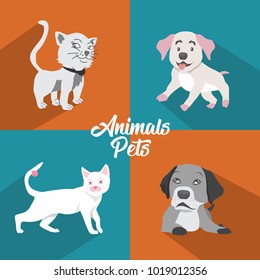 Cartoon Animal Pets. Cute Cat And Dog Vector Illustration