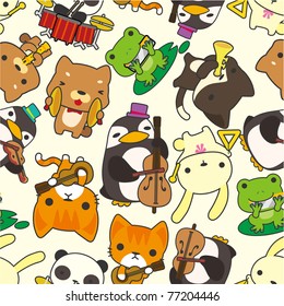 cartoon animal play music seamless pattern