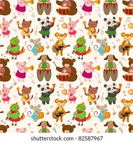 Cartoon animal play music seamless pattern