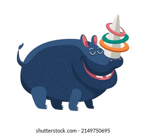 Cartoon Animal playing rhinoceros. Vector illustration