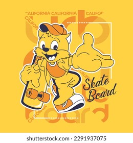 Cartoon animal playing skateboard sport, vector illustration.