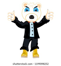 Cartoon animal polar bear in fashionable suit