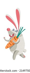 Cartoon Animal rabbit with carrot. Vector illustration