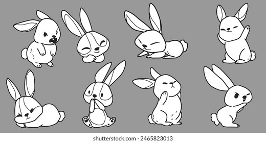 cartoon animal rabbit Cute coloring book. Hand drawn. Vector illustration.