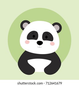 Cartoon animal in round frame. Cute panda bear on green background. Flat design.Vector Illustration.