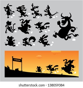 Cartoon Animal Running Silhouettes. Smooth and detail silhouette vectors. Easy to change color.