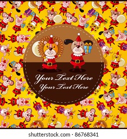 cartoon animal Santa Claus,xmas card