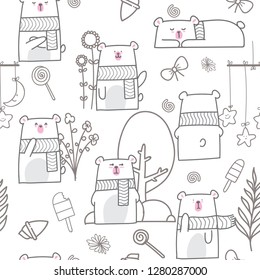 Cartoon animal seamless pattern.hand drawn vector illustration/can be used for kid's,baby's shirt design,fashion print design,fashion graphic,t-shirt,tee - Vector