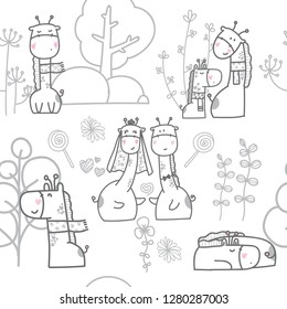 Cartoon animal seamless pattern.hand drawn vector illustration/can be used for kid's,baby's shirt design,fashion print design,fashion graphic,t-shirt,tee - Vector