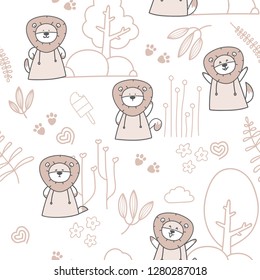 Cartoon animal seamless pattern.hand drawn vector illustration/can be used for kid's,baby's shirt design,fashion print design,fashion graphic,t-shirt,tee - Vector