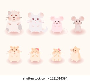 Cartoon animal set. Collection of rodents. Mouse , rat, hamster, guinea pig, chinchilla. Vector illustration.