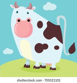 Cartoon animal set.  Illustration for t-shirt design with cow theme