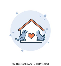 Cartoon animal shelter icon vector illustration. Adopt a pet on bubbles background. Banner buy sign concept.m