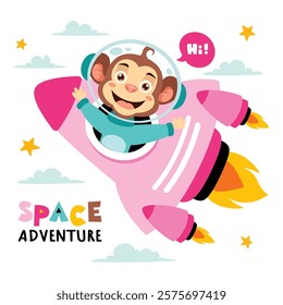 Cartoon Animal At Space Illustration