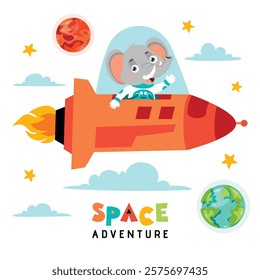Cartoon Animal At Space Illustration