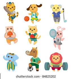 cartoon animal sport player icons set