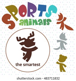 Cartoon animal sports icons. Sporty animals. Sports funny animals sport emblems.