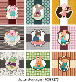 cartoon animal tea time card