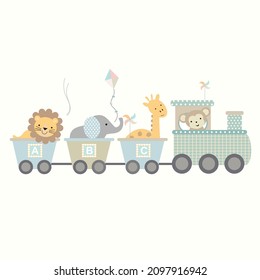 Cartoon Animal Train Kids Wall Decal 