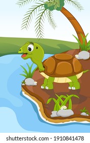 cartoon animal turtle in river side