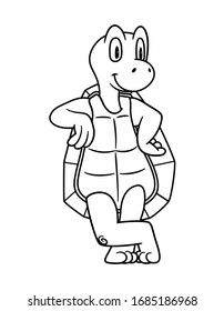 Cartoon Animal Turtle or Tortoise. Vector illustration. For pre school education, kindergarten and kids and children. Coloring page and books, zoo topic. With smiling happy face, friendly reptile