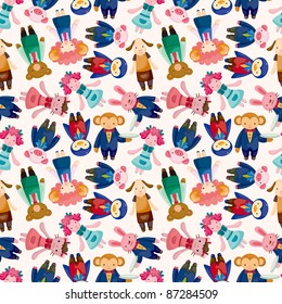 cartoon animal waiter and waitress seamless pattern