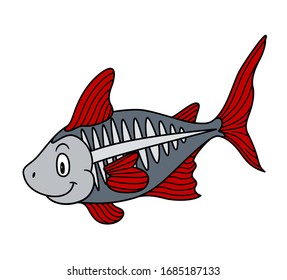Cartoon Animal X-Ray Fish. Vector illustration. For pre school education, kindergarten and kids and children. For print and books, zoo topic. Smiling with happy face. friendly transparent fish