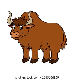 Cartoon Animal Yak. Vector illustration. For pre school education, kindergarten and kids and children. For print and books, zoo topic. Smiling with happy face.