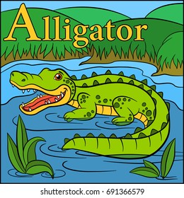 Cartoon animals alphabet. A is for Alligator.