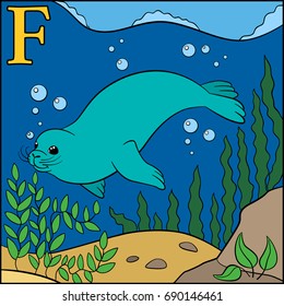 Cartoon animals alphabet. F is for Fur Seal.