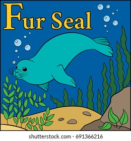 Cartoon animals alphabet. F is for Fur Seal.