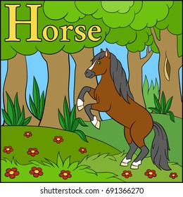 Cartoon animals alphabet. H is for Horse.